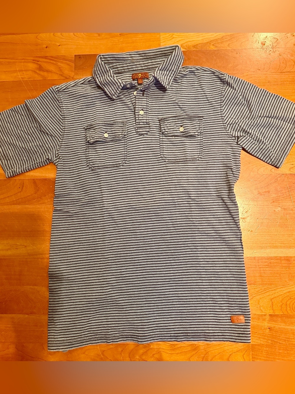 7 For All Mankind Boys Striped Polo Shirt Youth L Large Gray Blue 100% Cotton EU